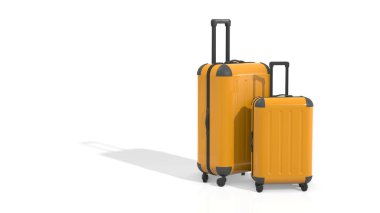 Seyahat konsepti. Büyük sarı seyahat valizi, saydam arkaplanda gölgesi olan izole edilmiş nesnelerin png dosyası. 3d resimleme