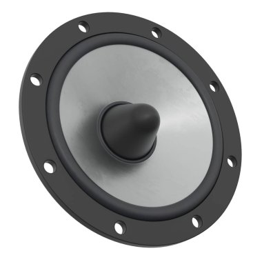 Siyah ve gri akustik hoparlör 3d sistemini ayarla. Beyaz şeffaf arkaplanda izole edilmiş siyah bir hoparlör. Kesme yolu.