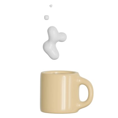 Bir fincan taze kahve. 3D canlandırma illüstrasyonu. 3 boyutlu stil. Kafeterya, Posterler, Pankartlar için Dekoratif Tasarım