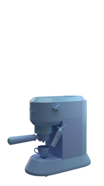 Kahve makinesi karikatürü çizimi. Kahve makinesi, stüdyo şeffaf arka planında izole edilmiş en az stil illüstrasyonu. 3d hazırlayıcı