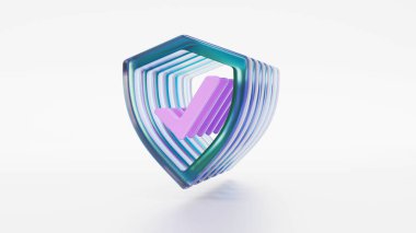 Kalkan kontrolü ikonik arka plan günışığı gerçekçi sosyal afiş için sembol, poster 3D görüntüleme