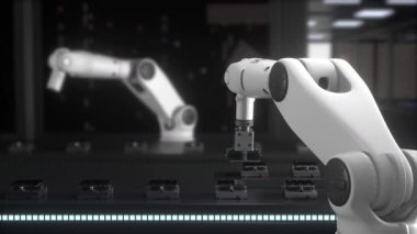 İşlemci oluştur. Yüksek Teknolojik Otantik Robot Kolu Çağdaş Süper Bilgisayar İşlemcisi Odak Kamerası 'na Sorunsuzca Geçiyor. Endüstriyel Robotik Manipülatör Bitiş Efektörü Tutucu İşlemci Çipi