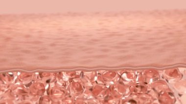 Sağlık ve güzellik. Hyaluronik asit solüsyonları reklam, kolajen serumu düşüş kozmetik reklam arka planı. 3d oluşturma.