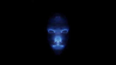 Mavi Parlayan İnsan Başı Anatomi Kablosu Hologram Işık Parlatıcı ile Tarama Efektleri. Parçacık 3d geçiş opaklığı Hareketi Görünümü, Kusursuz Döngü 3d oluşturma