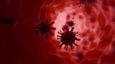 Sağlık konsepti. Virüs damarının içinde, kan damarının içindeki virüs hücreleri, yüksek kalite 3D görüntüleme 4K. Kan hücreleri, animasyon tıbbi video
