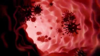 Sağlık konsepti. Virüs damarının içinde, kan damarının içindeki virüs hücreleri, yüksek kalite 3D görüntüleme 4K. Kan hücreleri, animasyon tıbbi video