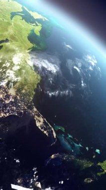 Uzay dünyası teknolojisi. Dünya 'da gece gündüz Amerika dış uzaydan 3D modelleme animasyonları. 3d hazırlayıcı