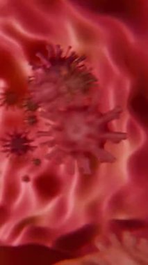 Sağlık konsepti. Virüs damarının içinde, kan damarının içindeki virüs hücreleri, yüksek kalite 3D görüntüleme 4K. Kan hücreleri, animasyon tıbbi video