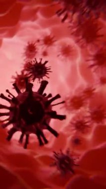 Sağlık konsepti. Virüs damarının içinde, kan damarının içindeki virüs hücreleri, yüksek kalite 3D görüntüleme 4K. Kan hücreleri, animasyon tıbbi video