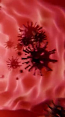 Sağlık konsepti. Virüs damarının içinde, kan damarının içindeki virüs hücreleri, yüksek kalite 3D görüntüleme 4K. Kan hücreleri, animasyon tıbbi video