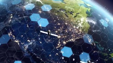 Uzay dünyası teknolojisi. Dünya 'da gece gündüz Amerika dış uzaydan 3D modelleme animasyonları. 3d hazırlayıcı