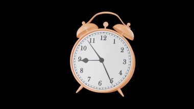 Sabah 9 'da saat alarmı. Siyah arka planda eski mekanik çalar saat. Sabah 9 'da kalk. Alfa ve yeşil mat. 3d canlandırma canlandırması