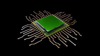 Merkezi işlemci alfa maskesinin yanı sıra yeşil ekranda da döner. 3d canlandırma canlandırması