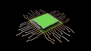 Merkezi işlemci alfa maskesinin yanı sıra yeşil ekranda da döner. 3d canlandırma canlandırması