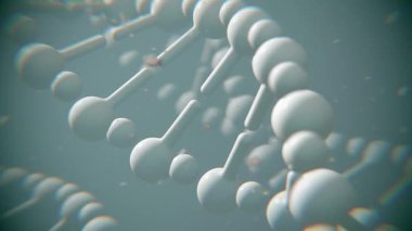 Animasyonsuz döngü parçacıklarından DNA molekülü. Beyaz görünüş, şeffaf. Eğitim, bilim veya kozmetik endüstrisinde kullanılabilir. Siyah arka plan ve Yeşil Ekran 'da. 3B Hazırlama.