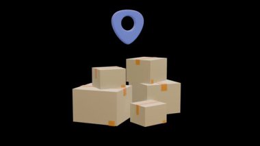 An cartoon style of a magnifying glass searching for delivery paper boxes. 3D render animation.