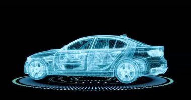 electric car hologram augmented reality Advance HUD control center. Graphic Dashboard Head-up display and Futuristic User Interface GUI, GUI. FUI. Virtual reality game screen interface. 3d render