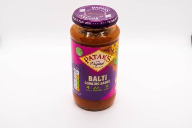 Wolverhampton, England - February 4 2023: Jar of Pataks Balti Cooking Sauce isolated on a white background
