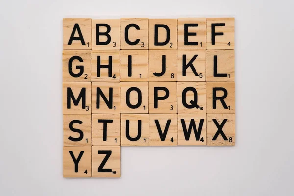 Piastrelle Legno Lettere Abc Disposti Come Alfabeto — Foto Stock