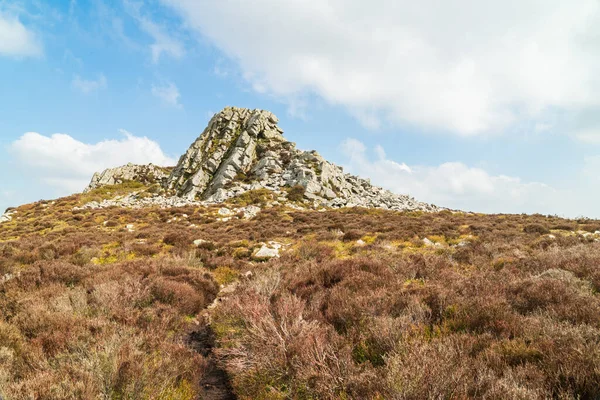 İngiltere 'nin Shropshire kentindeki Stiperstones Doğa Rezervi' ndeki Cranberry Rock manzarası. 480 milyon yıl önce bir Quartzite sırtı oluşturuldu.