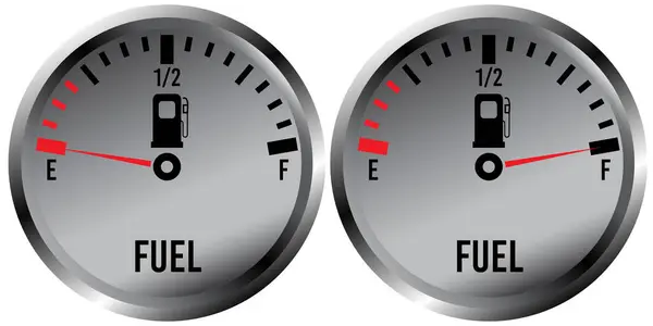 Metalik gösterge paneli yakıt göstergesi boş ve dolu iğneler gösteriyor