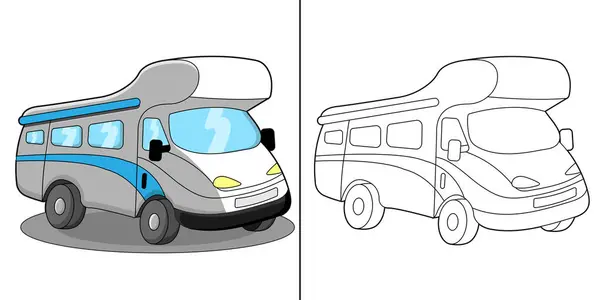 Розмальовка Автобусний Будинок Мобільний Будинок Або Кемперван Дітей Також Використовується — стоковий вектор