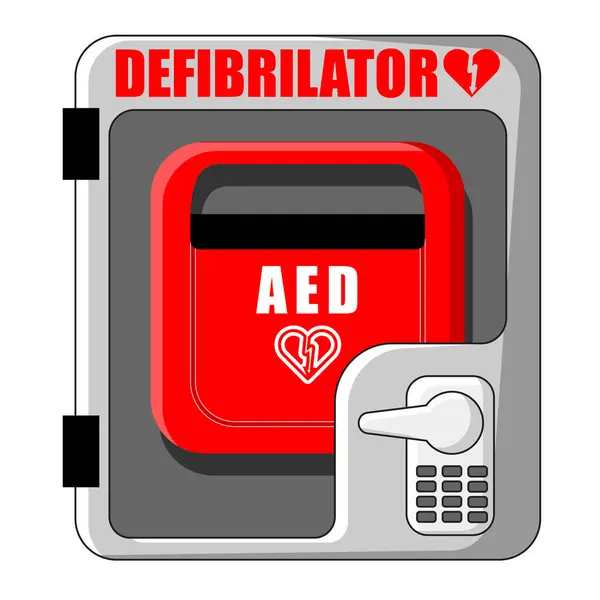 Tıbbi defibrilatör beyaz ya da şeffaf arkaplanda izole edilmiş bir çizgi film tarzı, kalp krizi yardım makinesi