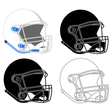 Amerikan futbol kaskı, siluet nakavt, siyah beyaz, renk ve şeffaf versiyonlar.