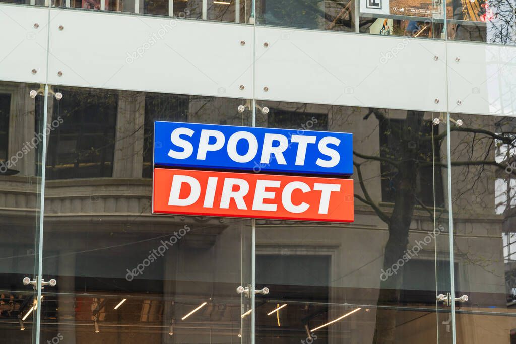Birmingham, UK 16th April 2024: External signage of sports clothing company, Sports Direct