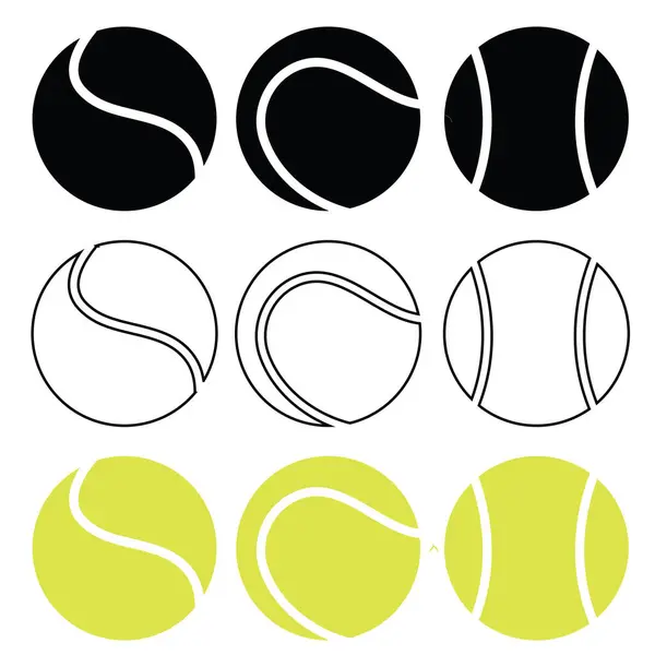 Silüet, taslak ve renkli versiyonlarda şeffaf bir arkaplan üzerinde nakavt olan Tenis Topları Koleksiyonu