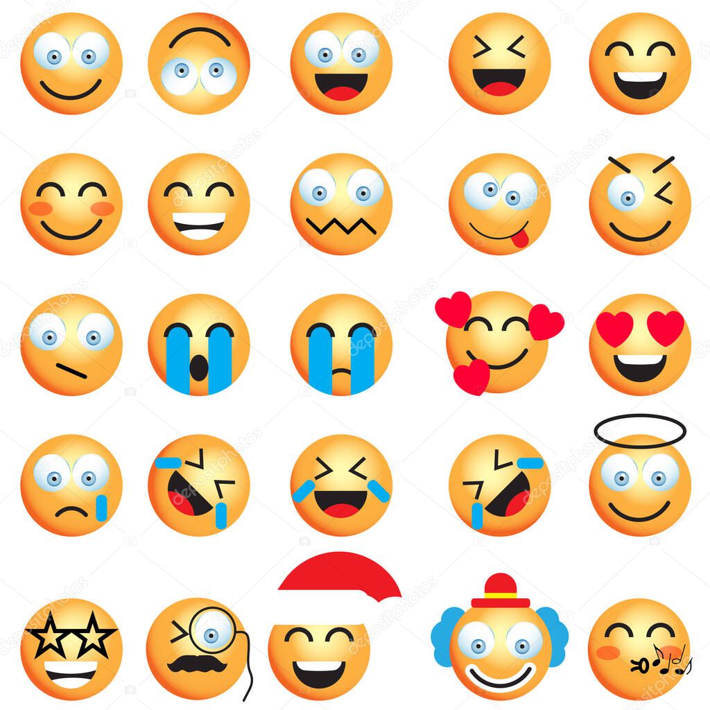 Set of Emoticons, Smiley face icons isolated on white or transparent background