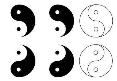 Ying Yang Çin Sembolü, beyaz arka planda iki karşıt gücü temsil ediyor.