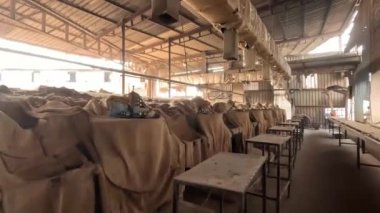 İşçiler gıda işleme mevsiminde gıda üretimi üzerinde çalışıyorlar.  