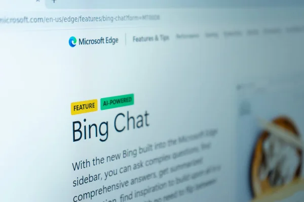 Página Inicial Oficial Bing Chat Exibida Monitor Desktop — Fotografia de Stock