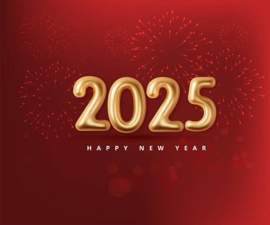  Mutlu Noeller ve mutlu yıllar 2025 tebrik kartı. Stil 3d Gerçekçi Altın Folyo Balonları 