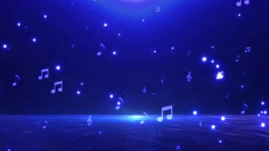 müzik notaları mavi üzerine akan animasyon, 4k hareket tasarım döngüsü arka planı