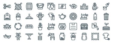 Rapor için örgü, kuş yemi, tepsi, tekne, şişe, boya, yastık simgeleri, sunum, diyagram, web tasarımı, mobil uygulama gibi 40 ana hatlı ağ yükseltme simgesi seti