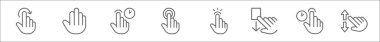 El hareketi simgelerinin ana hatları. Döndürme, el, düğmeye basma, çift tıklatma, seçme, aşağı çekme, büyütme, büyütme gibi doğrusal vektör simgeleri