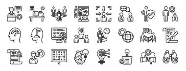 Rapor, sunum, diyagram, web tasarımı gibi 24 ana hatlı web kariyeri ve liderlik simgesinden oluşan bir set.,