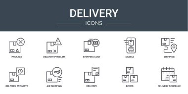 Rapor, sunum, diyagram, web tasarımı, tasarım gibi 10 ana hatlı web dağıtım simgesi seti,