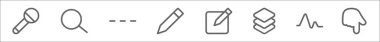 Ui temel renk çizgisi simgelerinin ana hatları. Mikrofon, arama, kesik çizgi, kalem, katman, nabız gibi doğrusal vektör simgeleri