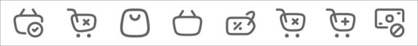 outline set of coreicon banking line icons. linear vector icons such as check circle, remove cart, bags shopping, basket, sale, remove cart, add cart, blocked