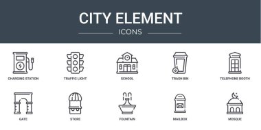 Rapor için şarj istasyonu, trafik ışığı, okul, çöp kutusu, telefon kulübesi, kapı, depolama vektör simgeleri, sunum, diyagram, web tasarımı, mobil