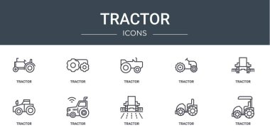 Rapor için traktör, traktör, vektör simgeleri, sunum, diyagram, web tasarımı, mobil uygulama gibi 10 ana hatlı web traktör simgesi kümesi