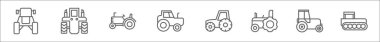 outline set of tractor line icons. linear vector icons such as tractor, tractor, clipart