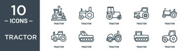 tractor outline icon set includes thin line tractor, tractor, icons for report, presentation, diagram, web design clipart