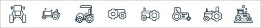 outline set of tractor line icons. linear vector icons such as tractor, tractor, clipart