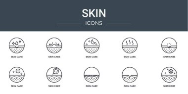 Cilt bakımı, cilt bakımı, bakım, rapor için vektör simgeleri, sunum, diyagram, web tasarımı, mobil uygulama gibi 10 ana hatlı ağ simgesi kümesi