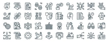 set of 40 outline web career and leadership icons such as contract, career, configuration, concentrate, working time, membership, feedback icons for report, presentation, diagram, web design, mobile clipart