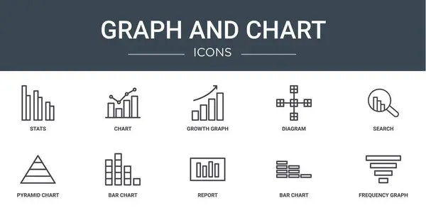 stock vector set of 10 outline web graph and chart icons such as stats, chart, growth graph, diagram, search, pyramid chart, bar vector icons for report, presentation, diagram, web design, mobile app